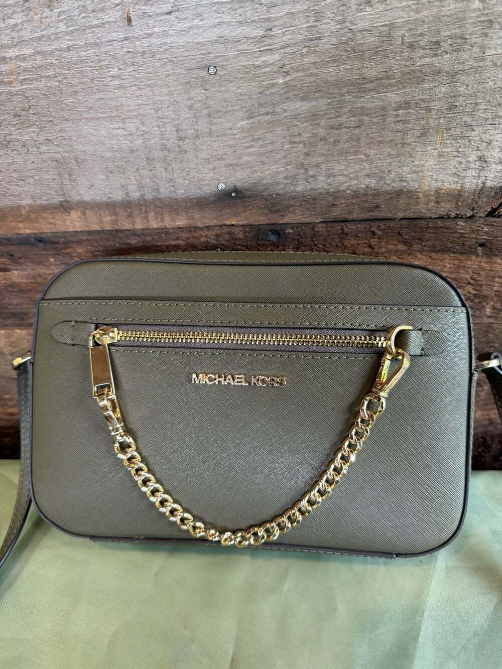 Michael Kors Saffiano Leather Olive Green Crossbody Bag